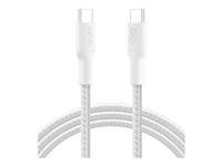Belkin BoostCharge - USB-kabel - 24 pin USB-C (hane) till 24 pin USB-C (hane) - 2 m - USB-strömförsörjning (240W), flätad kabel - vit CAB025HQ2MWH