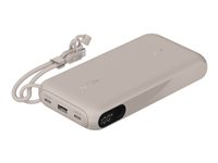 Belkin BoostCharge - Power bank - med display - 20000 mAh - 20 Watt - PD - 3 utdatakontakter (2 x USB-C, USB) - på kabel: USB-C - sand BPB028HQSD