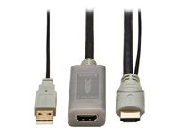 Eaton Tripp Lite Series HDMI Extension Cable with Active Repeater (M/F), 4K 60 Hz, HDR, 4:4:4, HDCP 2.2, 10 ft. (3.1 m), TAA - HDMI-förlängningskabel med Ethernet - TAA-kompatibel - USB, HDMI hane till HDMI hona - 3.1 m - grå, svart - 4K60Hz (3840 x 2160) stöd, aktiv förstärkare, 3D-videostöd, guldpläterade kontakter P569-010-MF-ACT