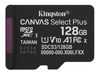 Kingston Canvas Select Plus - Flash-minneskort - 128 GB - A1 / Video Class V10 / UHS-I U1 / Class10 - mikroSDXC UHS-I SDCS3/128GBSP