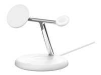 Belkin BoostCharge Pro 3-in-1 - Trådlöst laddställ - magnetisk med Qi2 + växelströmsadapter - 15 Watt - Fast Charge - vit WIZ023VFWH
