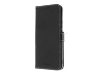Insmat - Vikbart fodral för mobiltelefon - genuint läder, bomullssömmar, kartong+papper+aluminiumfolie, termoplastisk polyuretan (TPU) - svart - för Honor X7A 650-3240